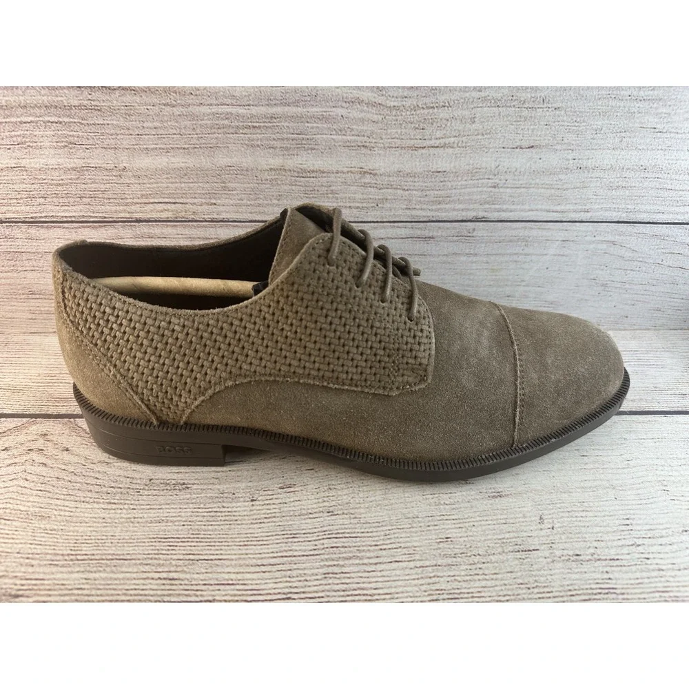HUGO BOSS Men's Taupe Tayil Suede Leather Derby Oxford Dress Shoes US 7.5